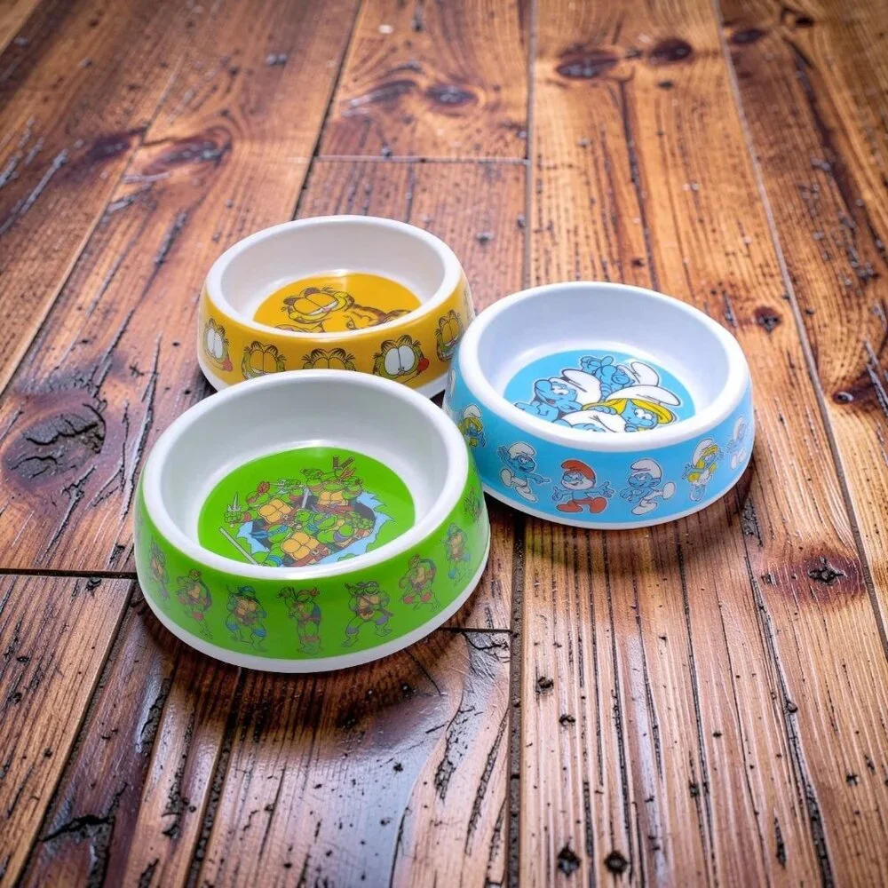 3 Pack Ninja Turtles, Garfield and The Smurfs Cat and Dog Bowl 7in